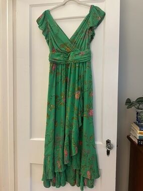 Anthropologie Kelly Green Floral V-Neck Midi Dress